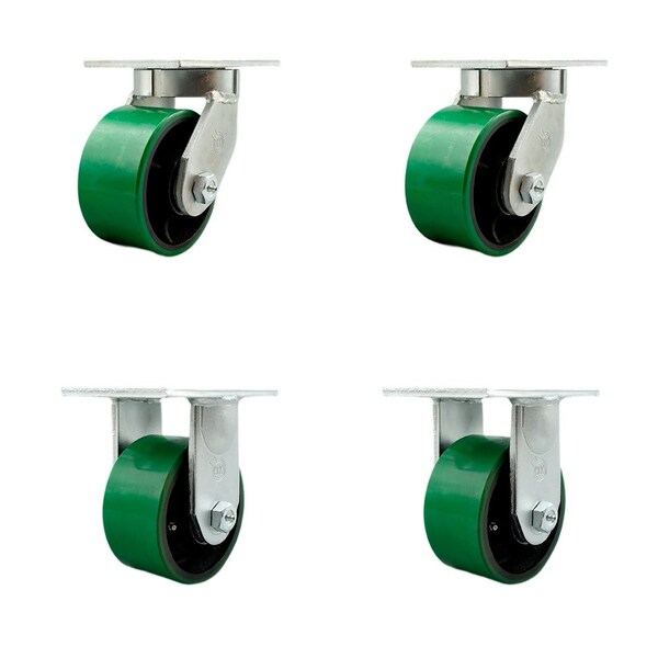 Service Caster 6'' Heavy Duty Green Poly on Cast Iron Caster Set 2 Swivel Locks 2 Rigid, 4PK CRAN-SCC-KP92S630-PUR-GB-BSL-2-R-2 - main